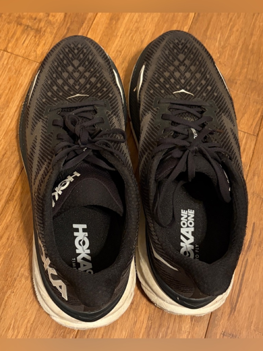 Hoka One One Men's Black and White Athletic Running Shoes